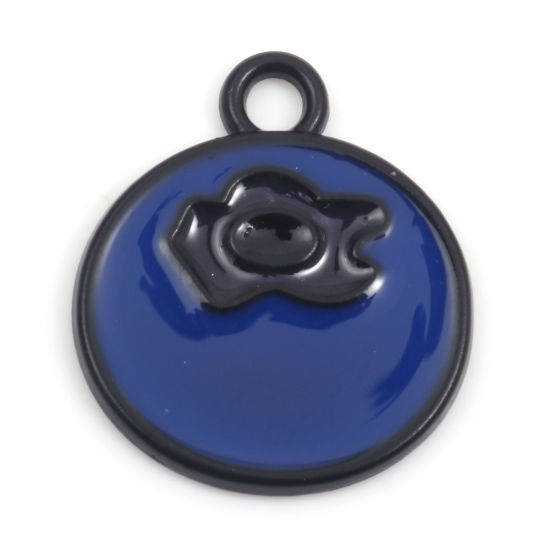 Bild von Zinklegierung Charms Blaubeere Schwarz Dunkelblau Obst Emaille 17mm x 15mm, 10 Stück