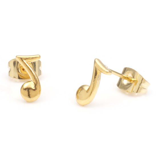 Immagine di 1 Paio Elegante Musica Oro Placcato 304 Acciaio Inossidabile Nota Musicale Orecchini a Perno Per Donne Regalo 8.5mm x 4.5mm, Posta / Filo Dimensione: 0.7mm(21 misura)