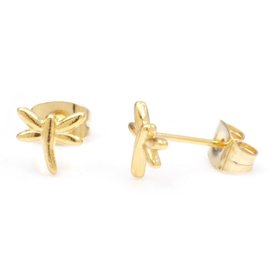 Immagine di 1 Paio Elegante Insetto Oro Placcato 304 Acciaio Inossidabile Libellula Orecchini a Perno Per Donne Regalo 7mm x 6.5mm, Posta / Filo Dimensione: 0.7mm(21 misura)