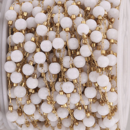 Image de 1 M Chaîne Perlée Accessoires pour la Fabrication de Bijoux Faits à la Main en 304 Acier Inoxydable & Pierre Placage sous Vide Doré Blanc 4.5mm - 4mm 
