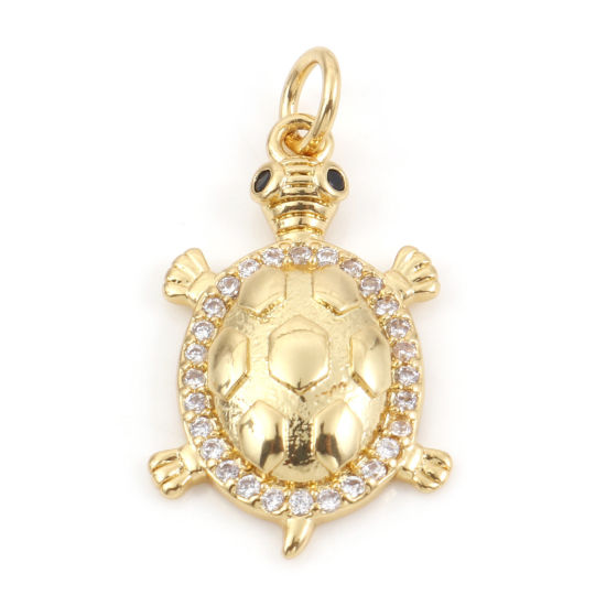 Image de Breloques Bijoux d'Océan en Laiton Tortue Plaqué Or Véritable 18K Micro Pave à Zircone Cubique Clair 26mm x 13mm, 1 Pièce