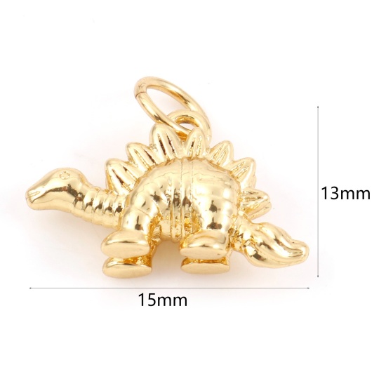 真鍮 3D チャーム 恐竜 18Kリアルゴールドメッキ 15mmx 13mm、 1 個 の画像