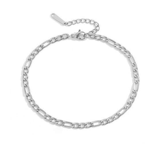 Image de Chaînes de Cheville Simple en 304 Acier Inoxydable Chaîne Maille Figaro 3/1 Argent Mat 20cm long, 1 Pièce