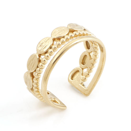 Immagine di 1 Pz Placcatura Sottovuoto PVD Ecologica 304 Acciaio Inossidabile Elegante Aperto Regolabile Anello Oro Placcato Polka Dot 17.3mm (taglia di US: 7)