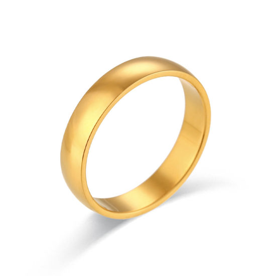 Image de Bagues Non Ajustable en 304 Acier Inoxydable Simple Plaqué Or 18K 18.1mm (Taille d'US 8) , 4mm, 1 Pièce