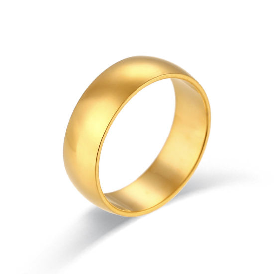 Image de Bagues Non Ajustable en 304 Acier Inoxydable Simple Plaqué Or 18K 15.7mm (Taille d'US: 5) , 6mm, 1 Pièce