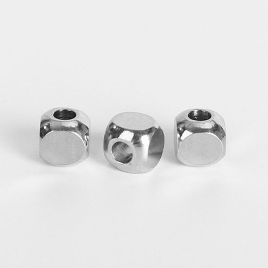 Image de Perles en 304 Acier Inoxydable Cube Argent Mat à Zircone Cubique Pourpre 4mm x 4mm, Trou: env. 2mm, 20 PCs