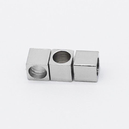 Image de Perles en 304 Acier Inoxydable Cube Argent Mat 6mm x 6mm, Trou: env. 3mm, 20 PCs