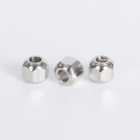 Image de Perles d'Espacement Accessories pour DIY Fabrication de Bijoux de Bracelet en 304 Acier Inoxydable Colonne Hexagonale Argent Mat 5mm x 5mm, Trou: env. 2mm, 20 PCs