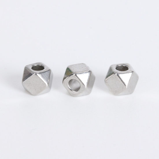 Image de Perles en 304 Acier Inoxydable Cube Argent Mat A Facettes 3mm x 3mm, Trou: env. 1.2mm, 20 PCs