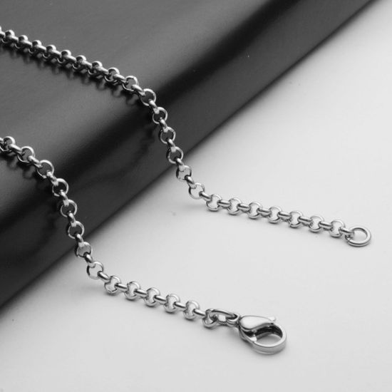 Image de Colliers En Gros Argent Mat en 304 Acier Inoxydable, Chaîne Maille Jaseron, Unisexe Minimaliste Cadeau Bijoux pour Détaillants 55cm long, Taille de la Chaîne: 3mm, 1 Pièce