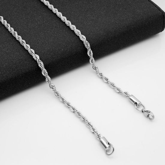Image de Colliers En Gros Argent Mat en 304 Acier Inoxydable, Chaîne Maille Torsade, Unisexe Minimaliste Cadeau Bijoux pour Détaillants 70cm long, Taille de la Chaîne: 2.4mm, 1 Pièce