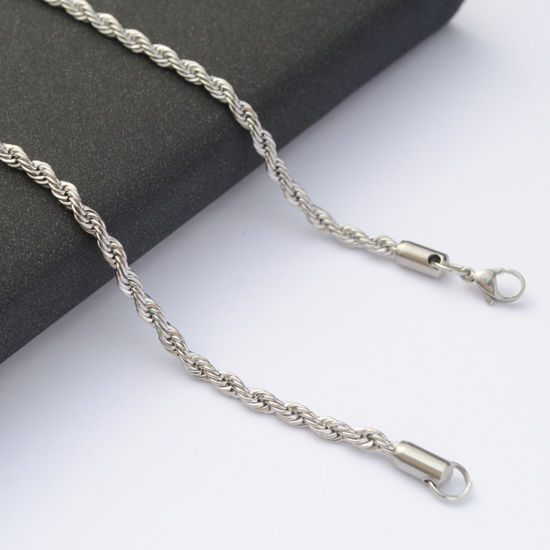 Image de Colliers En Gros Argent Mat en 304 Acier Inoxydable, Chaîne Maille Torsade, Unisexe Minimaliste Cadeau Bijoux pour Détaillants 50cm long, Taille de la Chaîne: 3mm, 1 Pièce