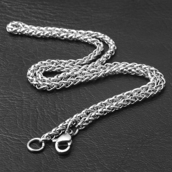 Image de Colliers En Gros Argent Mat en 304 Acier Inoxydable, Chaîne Foxtail, Unisexe Minimaliste Cadeau Bijoux pour Détaillants 70cm long, Taille de la Chaîne: 4mm, 1 Pièce