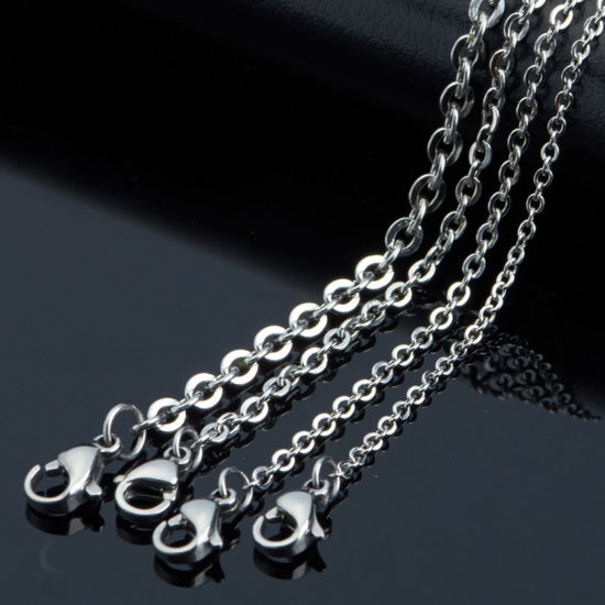 Image de Colliers En Gros Argent Mat en 304 Acier Inoxydable, Chaîne Maille Forçat, Unisexe Minimaliste Cadeau Bijoux pour Détaillants 50cm long, Taille de la Chaîne: 2mm, 1 Pièce