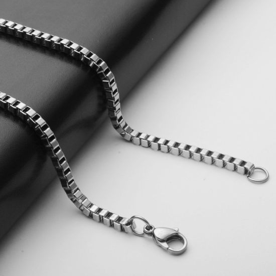 Image de Colliers En Gros Argent Mat en 304 Acier Inoxydable, Chaîne Maille Vénitienne, Unisexe Minimaliste Cadeau Bijoux pour Détaillants 60cm long, Taille de la Chaîne: 2.5mm, 1 Pièce