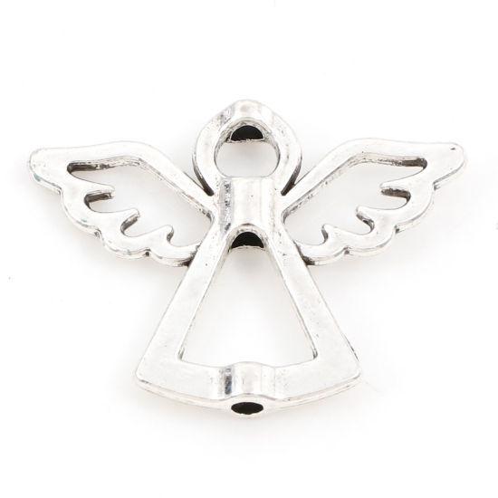 Image de Cadres de Perles Religieux en Alliage de Zinc Ange Argent Vieilli Creux (Perle Convenable: 6mm) 29mm x 22mm, 30 Pcs
