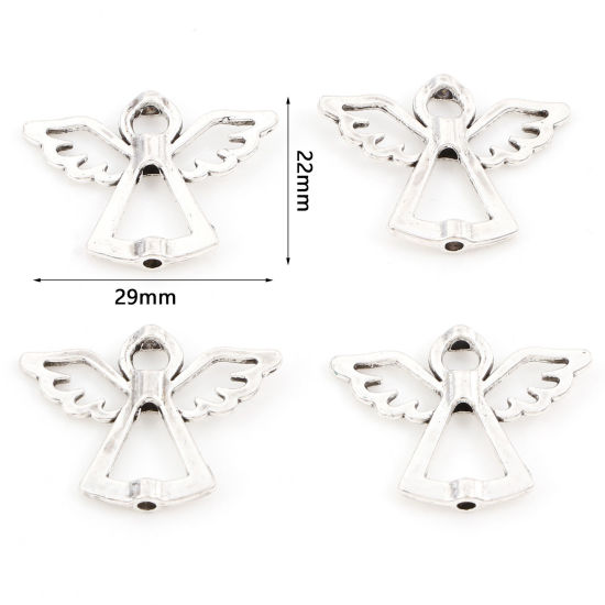 Image de Cadres de Perles Religieux en Alliage de Zinc Ange Argent Vieilli Creux (Perle Convenable: 6mm) 29mm x 22mm, 30 Pcs