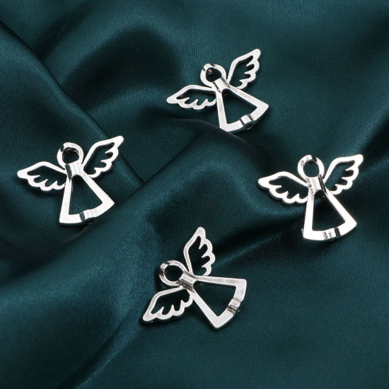 Image de Cadres de Perles Religieux en Alliage de Zinc Ange Argent Vieilli Creux (Perle Convenable: 6mm) 29mm x 22mm, 30 Pcs