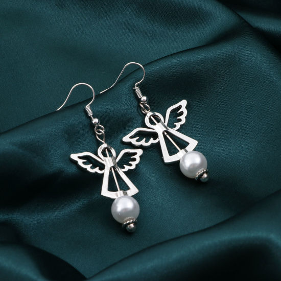 Image de Cadres de Perles Religieux en Alliage de Zinc Ange Argent Vieilli Creux (Perle Convenable: 6mm) 29mm x 22mm, 30 Pcs