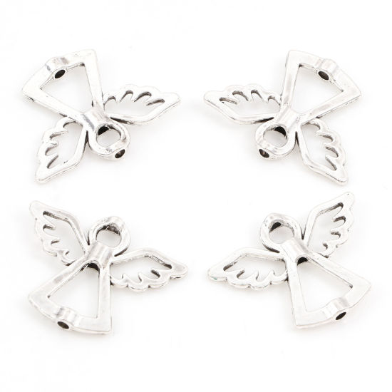 Image de Cadres de Perles Religieux en Alliage de Zinc Ange Argent Vieilli Creux (Perle Convenable: 6mm) 29mm x 22mm, 30 Pcs