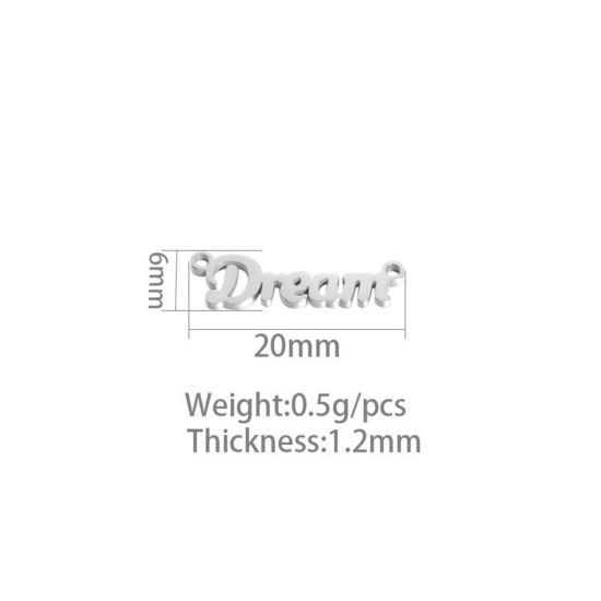 Bild von 304 Edelstahl Verbinder Silberfarbe Message " Dream " 20mm x 6mm, 1 Stück