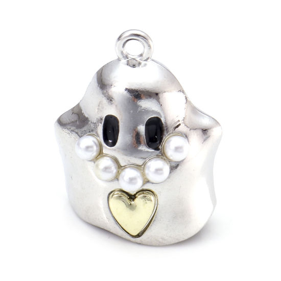 Bild von Zinklegierung Charms Halloween Elfe Silberfarbe Imitat Perle 25mm x 20mm, 5 Stück