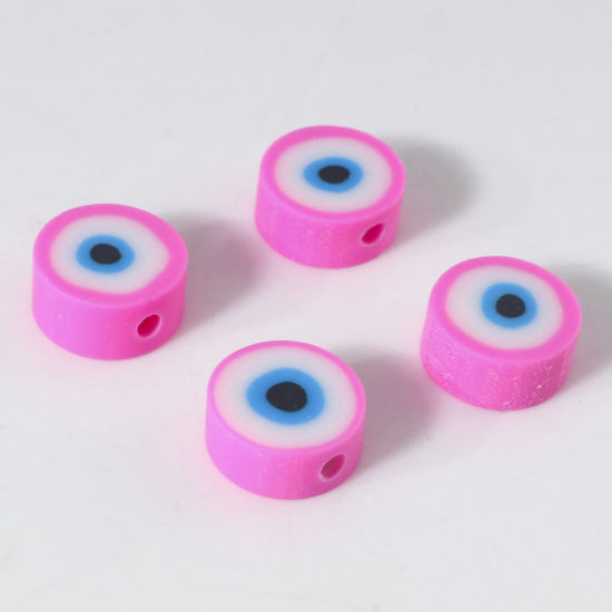 Imagen de Arcilla Religión Cuentas Ronda Fucsia Mal de ojo 10mm Dia, Agujero: Aprox 1.8mm, 100 Unidades