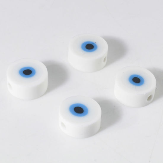 Imagen de Arcilla Religión Cuentas Ronda Blanco Mal de ojo 10mm Dia, Agujero: Aprox 1.8mm, 100 Unidades