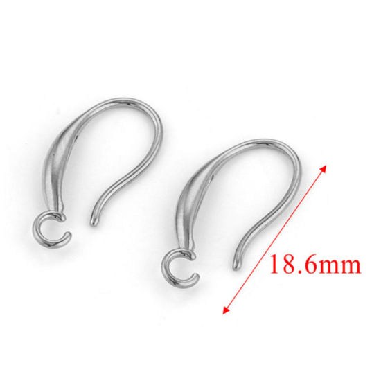 Imagen de 316L Acero Inoxidable Gancho para la oreja Tono de Plata Con Lazo 18.5mm, Post/ Wire Size: (20 gauge), 2 Unidades