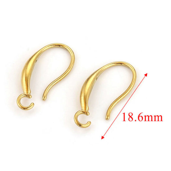 Imagen de 2 Unidades 316L Acero Inoxidable Pendientes de Ganchos de Alambre para la Oreja para Accesorios de Fabricación de Joyas DIY Chapado en Oro de 18K Con Lazo 18.5mm, Post/ Wire Size: (20 gauge)