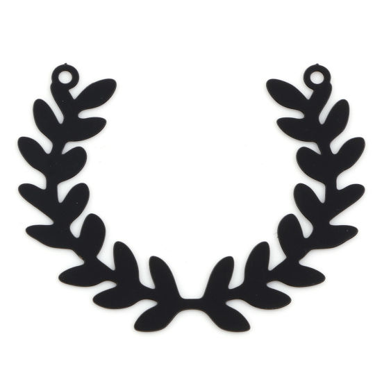 Immagine di Lega di Ferro Filigree Stamping Connettore Accessori Ramo d’oliva Nero Foglia Disegno Pittura 3.7cm x 3cm, 10 Pz