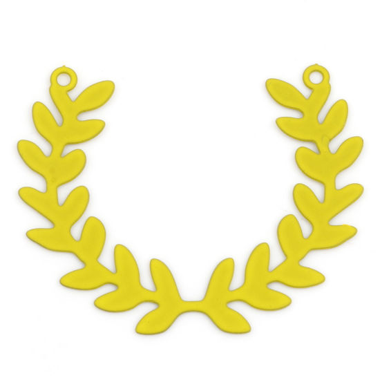 Immagine di Lega di Ferro Filigree Stamping Connettore Accessori Ramo d’oliva Giallo Foglia Disegno Pittura 3.7cm x 3cm, 10 Pz