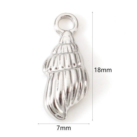 Image de Breloques en 304 Acier Inoxydable Respectueux de la Nature Escargot de Mer Argent Mat 18mm x 7mm , 2 Pcs