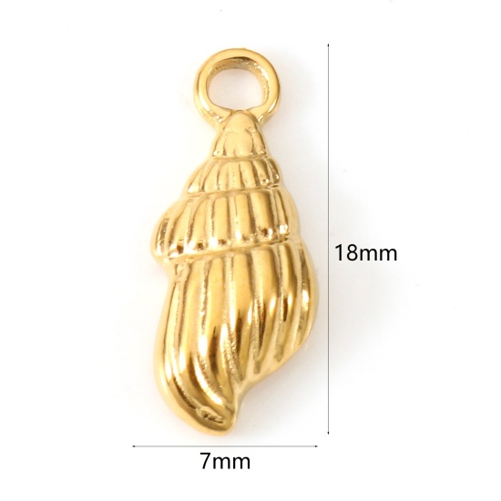 Image de Breloques en 304 Acier Inoxydable Placage sous Vide PVD Respectueux de l'Environnement Escargot de Mer Plaqué Or 18K 18mm x 7mm , 2 Pcs