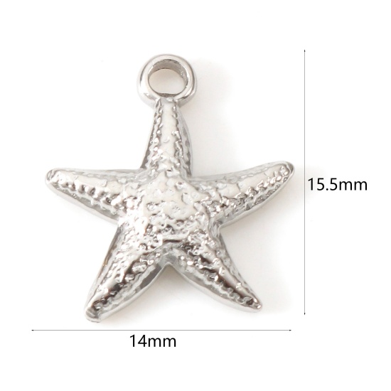 Image de Breloques en 304 Acier Inoxydable Respectueux de la Nature Bijoux d'Océan Etoile de Mer Argent Mat 15.5mm x 14mm , 2 Pcs