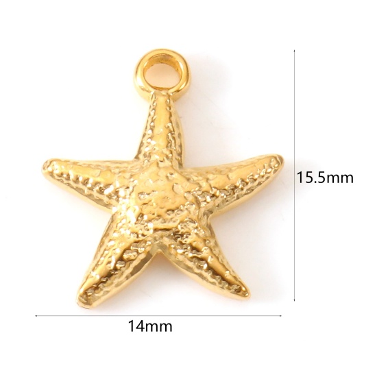 Image de Breloques en 304 Acier Inoxydable Placage sous Vide PVD Respectueux de l'Environnement Bijoux d'Océan Etoile de Mer Plaqué Or 18K 15.5mm x 14mm , 2 Pcs