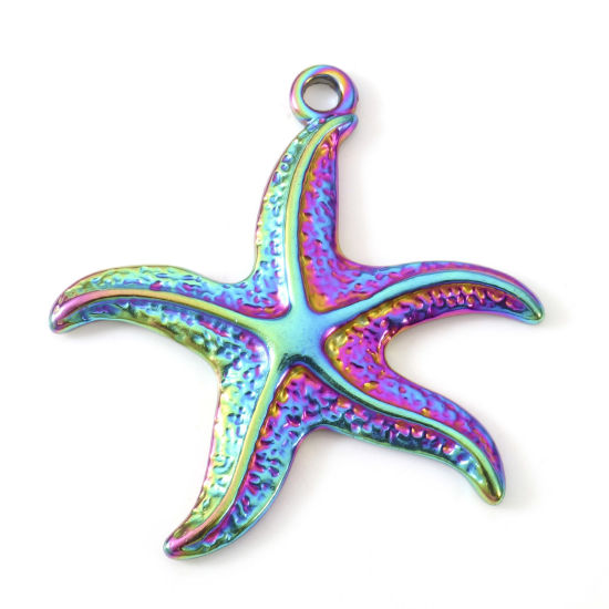 Image de Pendentifs en 304 Acier Inoxydable Placage sous Vide PVD Respectueux de l'Environnement Bijoux d'Océan Etoile de Mer Plaqué de Couleur Arc-en-ciel 3.5mm x 3.5mm , 2 Pcs