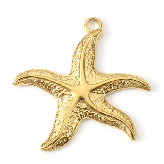Image de Pendentifs en 304 Acier Inoxydable Placage sous Vide PVD Respectueux de l'Environnement Bijoux d'Océan Etoile de Mer Plaqué Or 18K 3.5mm x 3.5mm , 2 Pcs