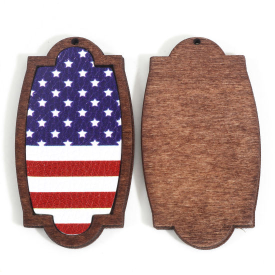 Image de Pendentifs Jour de l'Indépendance Américaine en PU & Bois Naturel Brun Drapeau des États-Unis 6.6cm x 3.5cm, 5 Pcs