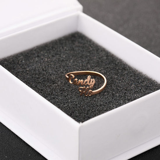 Image de Bagues Réglables Ouverts avec Nom Lettre Personnalisée en Acier Inoxydable Or Rose 1 Pièce