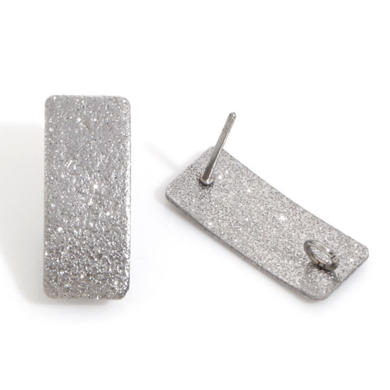 Imagen de 10 Unidades Recubrimiento al Vacío PVD Ecológico 304 Acero Inoxidable Arete de Poste de Oreja con Accesorios de Conector de Bucle Rectángulo Tono de Plata Polvo Estelar 20mm x 8mm, Post/ Wire Size: (20 gauge)