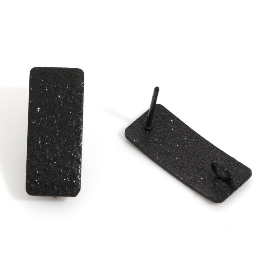 Imagen de Recubrimiento al Vacío PVD Ecológico 304 Acero Inoxidable Arete de Poste de Oreja con Accesorios de Conector de Bucle Rectángulo Negro Polvo Estelar 20mm x 8mm, Post/ Wire Size: (20 gauge), 10 Unidades