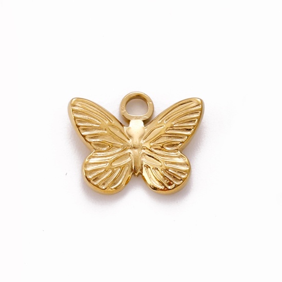 Picture of Eco-friendly Vacuum Plating 304 Stainless Steel Insect Charms 18K Gold Plated Butterfly Animal 15mm x 12mm, 1 Piece