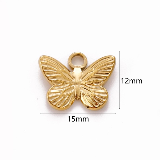 Picture of Eco-friendly Vacuum Plating 304 Stainless Steel Insect Charms 18K Gold Plated Butterfly Animal 15mm x 12mm, 1 Piece