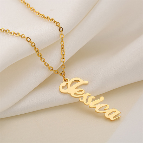 Image de 1 Pièce Collier Prénom Personnalisé Pendentif Breloque de Lettre Personnalisé en Acier Inoxydable Doré 45cm long