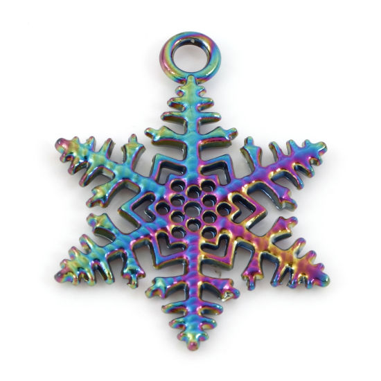 Immagine di Lega di Zinco Tempo Collezione Ciondoli Natale Fiocco di Neve Colore Arcobaleno Placcato 3.4cm x 2.6cm , 5 Pz