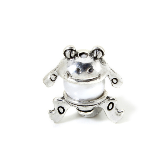 Image de Coupelles en Alliage de Zinc Grenouilles Motifs Argent Vieilli (Convenable à Perle 8mm-10mm Dia.) 15mm x 9mm 15mm x 7mm, 10 Kits