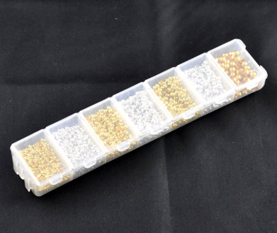 Image de 1 Boîte (Env. 3700 Pcs/Kit) Perles à Sertir avec Couverture de Nœud Accessories pour DIY Fabrication de Bijoux en Plastique & Laiton Rond Doré & Argenté 2mm-4mm Dia.