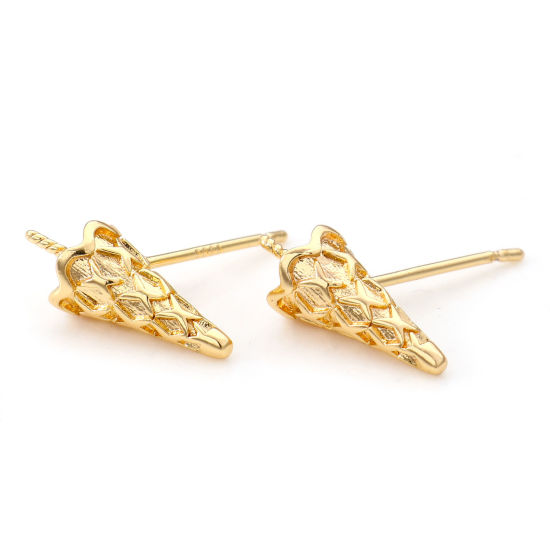 Picture of 2 PCs Brass Ear Post Stud Earrings 18K Real Gold Plated Cone With Pearl Bead Bail Pin 14mm x 6mm, Post/ Wire Size: 0.7mm(21 gauge)